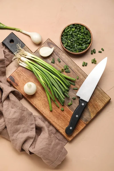 Composition Green Onion Color Background — Stock Photo, Image
