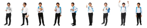 Set Little African American Schoolboy White Background — Photo