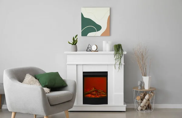 Interior Light Living Room Fireplace Table Armchair — Stockfoto