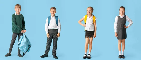 Set Little Students Light Blue Background — Photo