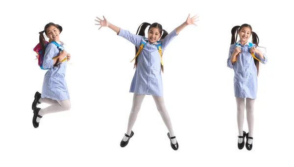 Set Funny Asian Schoolgirl White Background — ストック写真