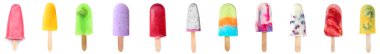 Set of many different sweet ice-cream isolated on white