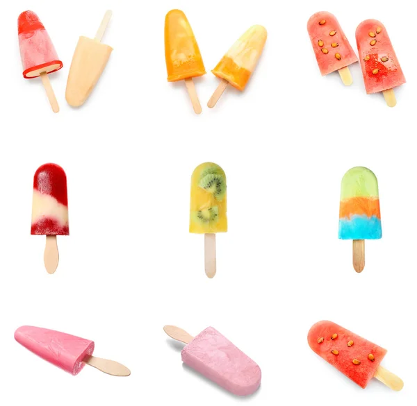 Set Many Different Sweet Ice Cream Isolated White — 스톡 사진