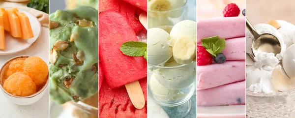 Collage Mit Verschiedenen Süßen Eissorten — Stockfoto