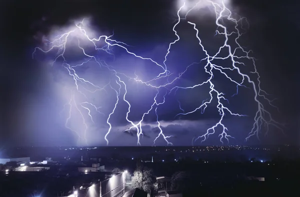 Lightning Dark Sky Night City — Stockfoto
