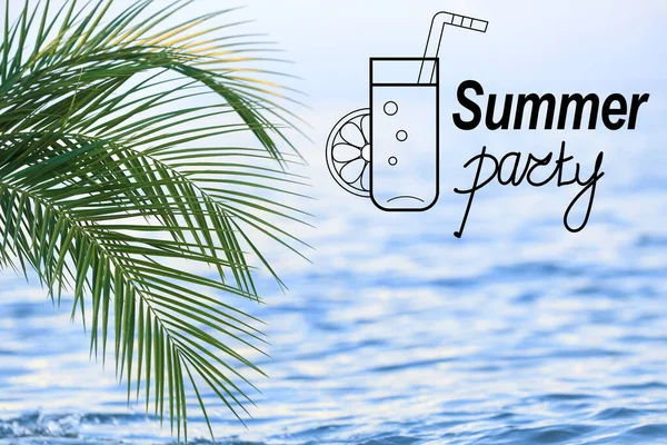 Werbebanner Für Sommerfest Mit Palmblättern Und Meer — Stockfoto