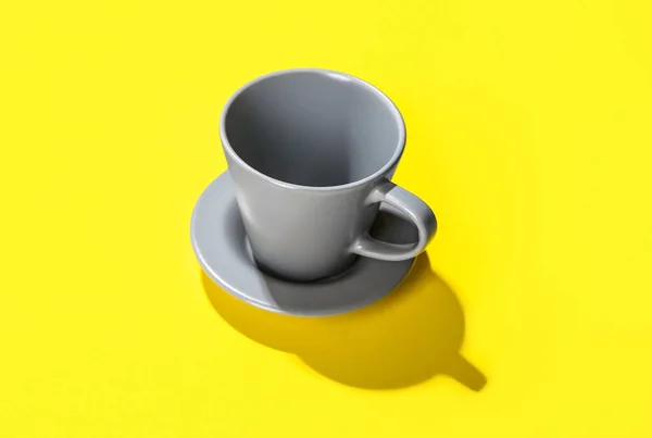 Cup Saucer Yellow Background — Stockfoto