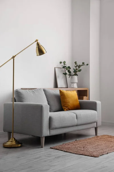 Interior Light Living Room Grey Sofa Standard Lamp — 스톡 사진