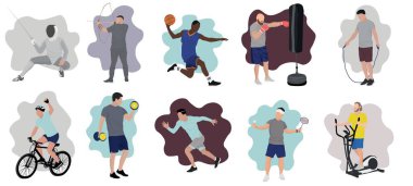 Beyaz arka planda farklı sporcu grupları