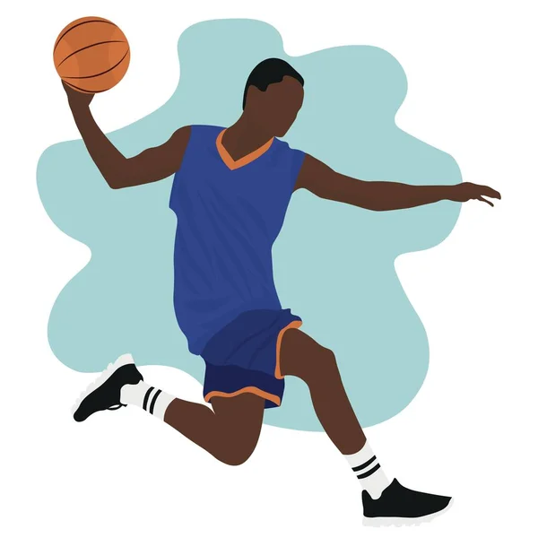 Прыжки Афроамериканского Баскетболиста Белом Фоне — стоковый вектор