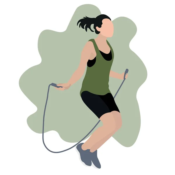 Sporty Woman Jumping Rope White Background — Stock vektor