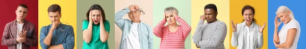 Set Stressed Depressed People Colorful Background — Stock Photo, Image