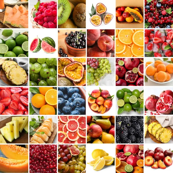 多くの異なる果物や果実のコラージュ — ストック写真