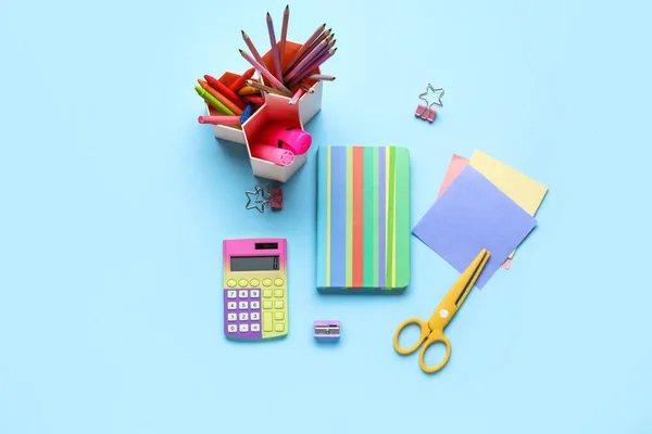 Set Different Stationery Calculator Color Background — Stockfoto