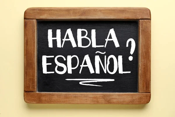 Chalkboard Text Habla Espanol You Speak Spanish Color Background — ストック写真