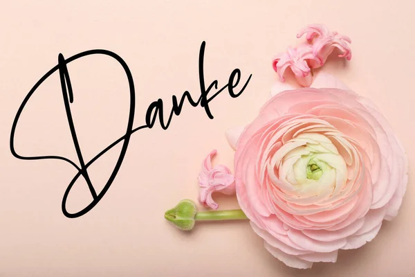 Beautiful Flowers Word Danke German Thanks Pink Background — Stockfoto