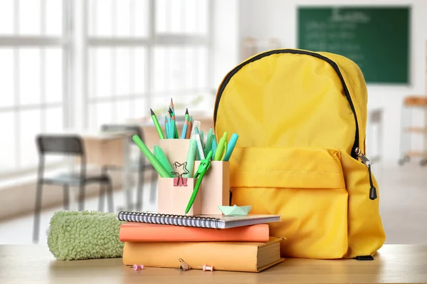 Set School Stationery Backpack Table Classroom — Stock Photo, Image