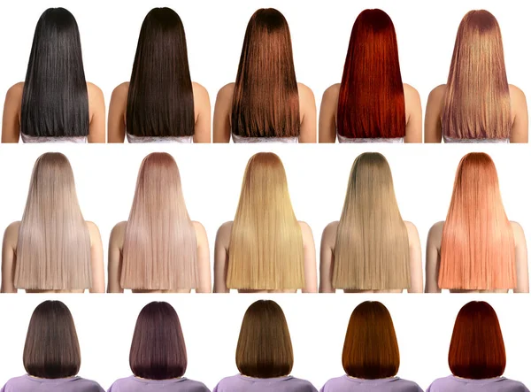 Set Schöner Junger Frauen Mit Unterschiedlicher Haarfarbe Auf Weißem Hintergrund — Stockfoto