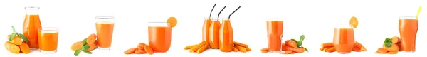 Set Fresh Carrot Juice White Background — Photo