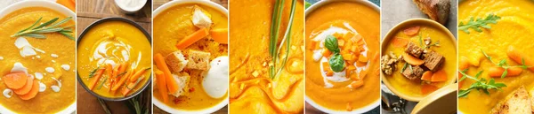 Набір Смачного Морквяного Вершкового Супу Крупним Планом — стокове фото