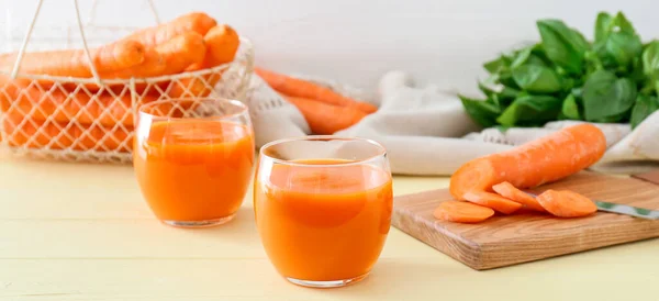 Glasses Fresh Carrot Juice Table — Stock Photo, Image
