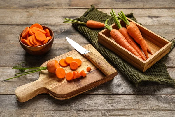 Composition Fresh Cut Carrot Wooden Background — Stock Photo, Image