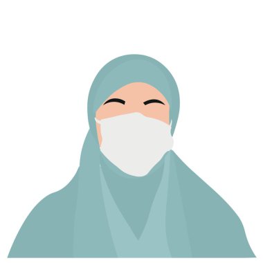 Muslim woman wearing medical mask on white background