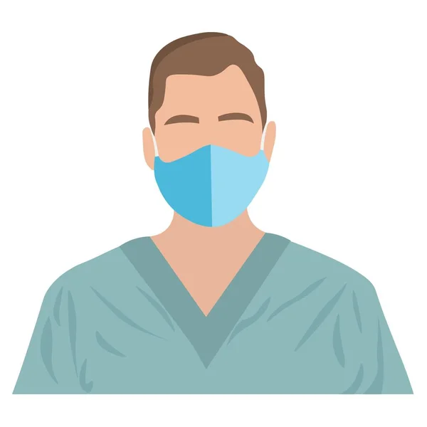 Male Doctor Wearing Medical Mask White Background — Stok Vektör