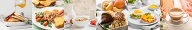 Collection of natural breakfasts on light background