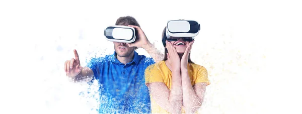 Jongeren Met Een Virtual Reality Bril Witte Achtergrond — Stockfoto