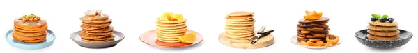 Collection Delicious Pancakes White Background —  Fotos de Stock