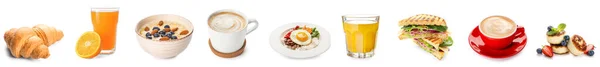 Set Tasty Breakfasts Isolated White — 스톡 사진