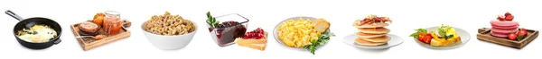 Колаж Смачних Сніданків Ізольовані Білому — стокове фото