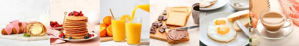 Set Cooked Breakfasts Light Background — Stockfoto