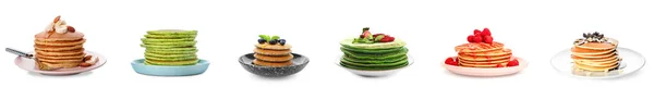 Assortment Delicious Pancakes White Background — Stockfoto