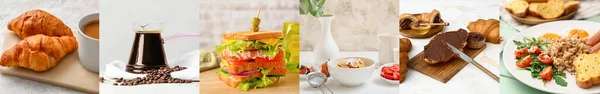 Group Tasty Breakfasts Light Background — 스톡 사진