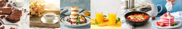 Set Delicious Breakfasts Light Background — Stock Photo, Image