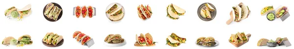 Beyaz Arkaplanda Geleneksel Taco Koleksiyonu — Stok fotoğraf