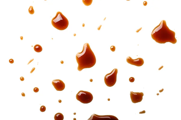 Drops Soy Sauce White Background — Zdjęcie stockowe