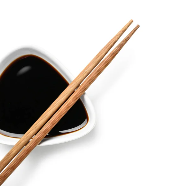 Bowl Soy Sauce Chopsticks White Background Stock Photo