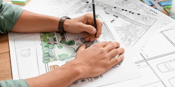 Young Male Landscape Designer Working Office Closeup — Stock Photo, Image