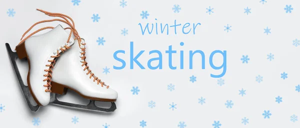 Stylish Ice Skates Text Winter Skating White Background — стоковое фото