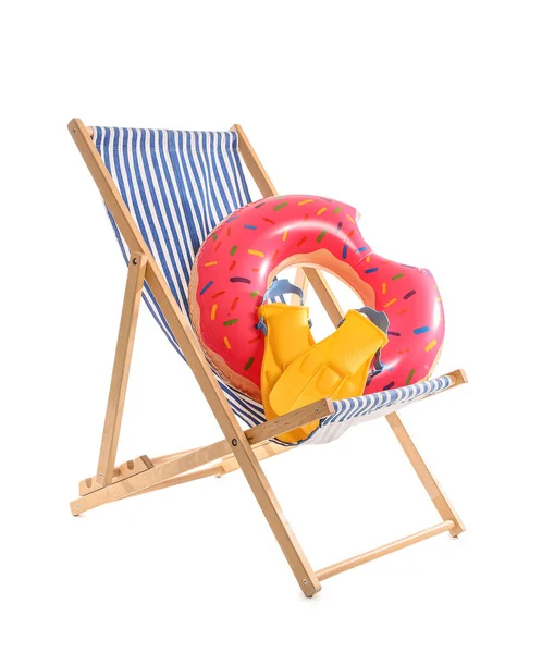 Deck Chair Paddles Inflatable Ring White Background — Photo