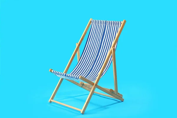 Wooden deck chair on blue background