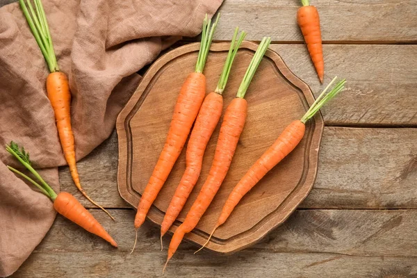 Composition Board Fresh Carrots Wooden Background — Stok Foto