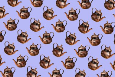 Renkli arkaplanda şık çaydanlıklar