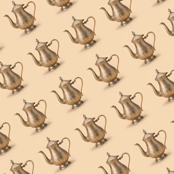 Stylish Teapots Beige Background — 스톡 사진