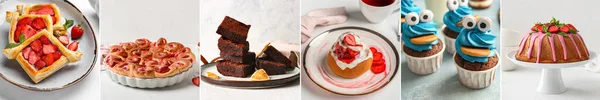 Set Delicious Desserts Table — ストック写真