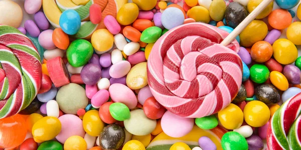 Assortment Tasty Candies Top View — 스톡 사진