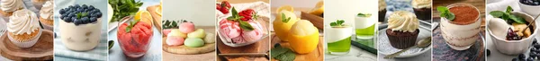 Set Delicious Desserts Table — 스톡 사진
